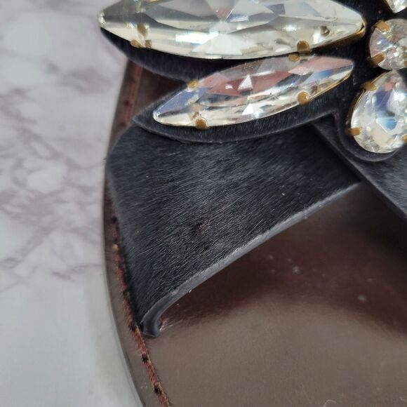 Marc Jacobs Y2K Chunky Heeled Pony Hair Leather Sandals Crystal Rhinestones - Picture 4 of 12